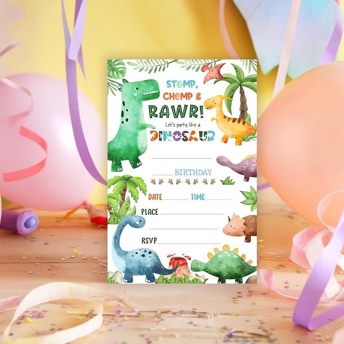 Dinosaur Birthday Invitations, 25 Double-Sided Invitation Cards - Image 6