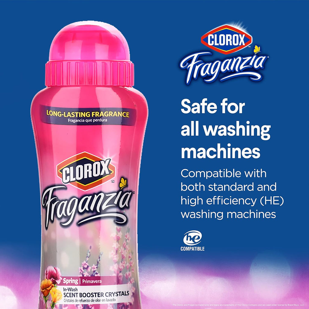 Clorox Fraganzia Laundry Scent Booster Crystals in Spring Scent - Scented In-Wash Freshener Beads for Fresh, Clean, Great Smelling Clothes and Linens, Twin 18 Oz - 6 Pack