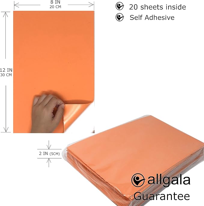 Allgala 20 Pack Self-Adhesive EVA Foam Paper 8x12 Inch Sheets-Orange-CF85407 - Image 2