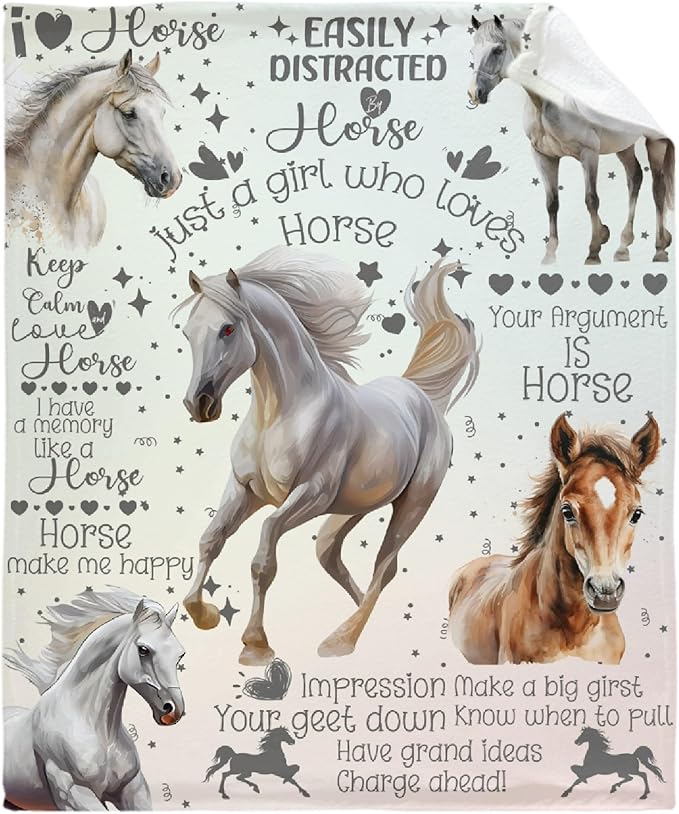 Horse Blanket for Teen Flowers Animals Throw Blanket Gifts for Girls Boys Soft Throws Blankets All Seasons 50×60 Inches for Bed Office