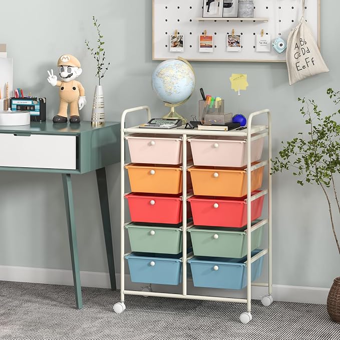 Giantex 10 Drawers Rolling Cart, Classroom Organizers, Storage Cart - Image 2