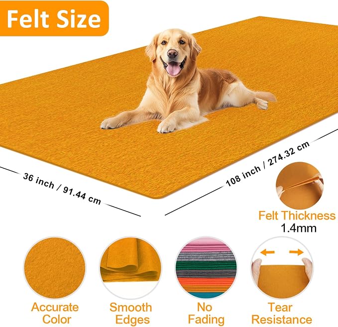 XSEINO Antique Gold Large Felt Fabric 108" X 36 ", 1.4 mm Thick Soft Felt - Image 2