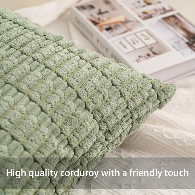 Aegero Pack of 2 Christmas Green Corduroy Decorative Throw Pillow Covers 18x18 - Image 3