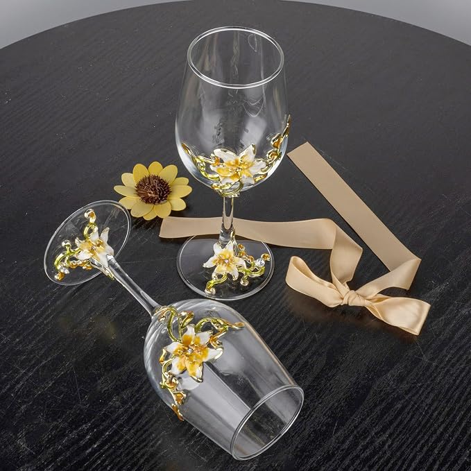 Simcat Handmade Painted Enamel Flower Glass Wine Glasses Transparent Refined - Image 3