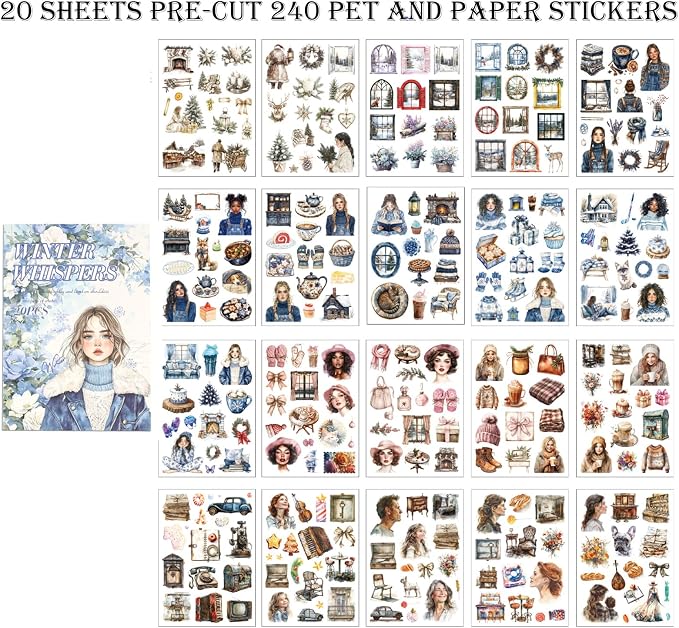 Winter Scrapbook Stickers 20 Sheets 240 Pre-Cut Washi Stickers - Image 3