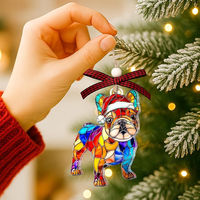 French Bulldog Ornament – Faux Stained Glass Frenchie Christmas Ornament - Image 5