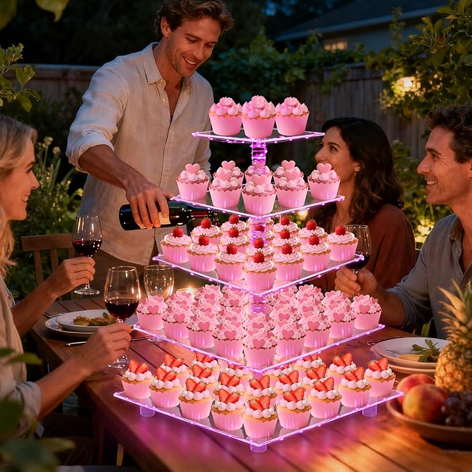 YestBuy Cupcake Stand with Pink Lights – 5 Tier Premium Cupcake Holder – - Image 3