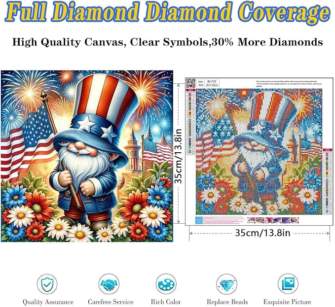 Gnome Diamond Art Kits for Adults, Full Drill Patriotic Diamond Painting Kits - Image 4