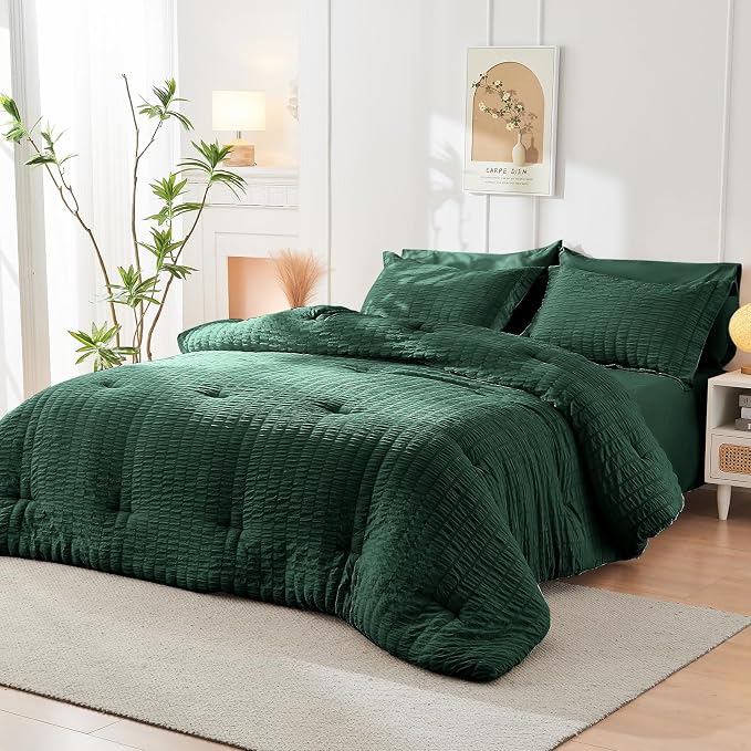 HYMOKEGE Emerald Green Twin XL Comforter Set Seersucker 5 Pieces, All Season - Image 8