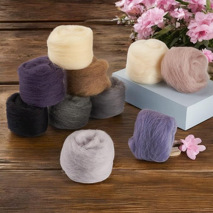 Boutigem 10 Colors 50G Black White Gray Needle Felting Wool Roving, DIY Craft - Image 6