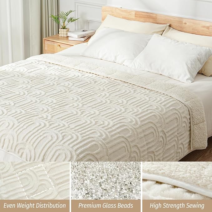 Wemore Jacquard Fleece Weighted Blanket Queen Size 60" x 80" 15lbs, Ultra Soft - Image 4