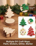 Blank Wooden Christmas Tree Ornaments, DIY Unfinished Wood Craft Decor | - Image 3