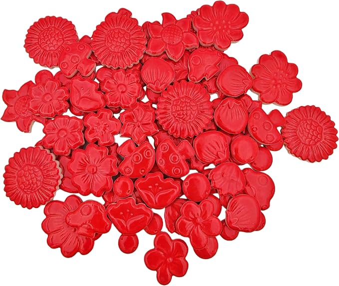 500g/1.1lb Ceramic Mosaic Tiles Mixed Shapes of Flowers, Mushrooms - Image 7