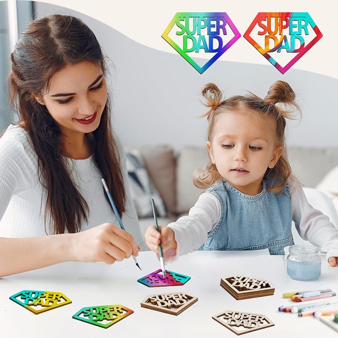 Dad 30Pcs Unfinished Wood Crafts Fathers Day DIY Cutouts Dad Birthday Present - Image 3