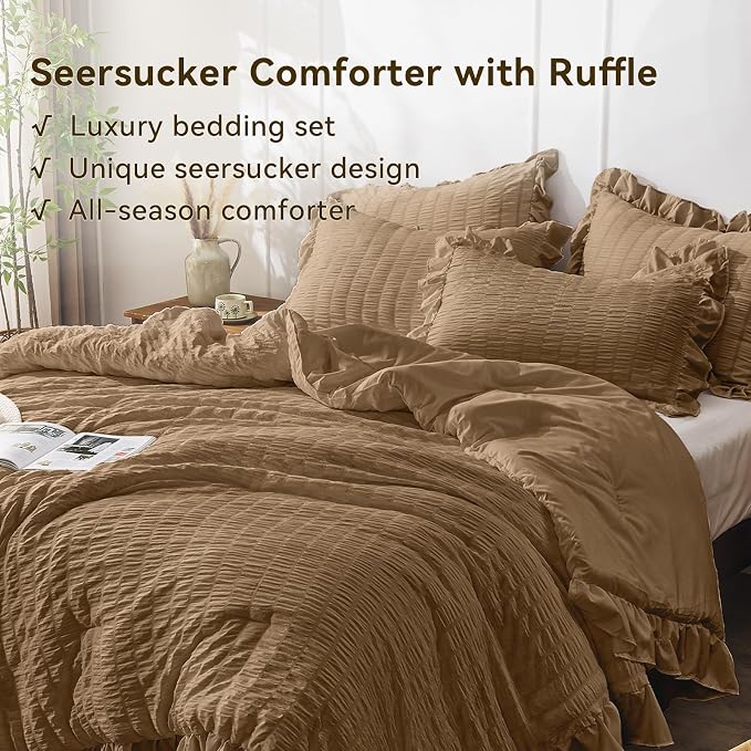 JOLLYVOGUE Full Size Comforter, 3 Pieces Oak Brown Seersucker Lightweight Full - Image 3