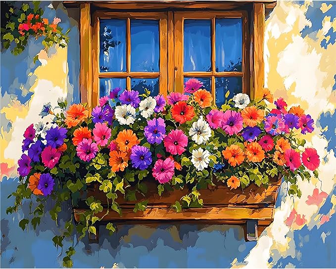 Paint by Numbers Kit for Adults, Flower Window DIY Painting Kit, 16x20 Inch | by CytheronDIYKit
