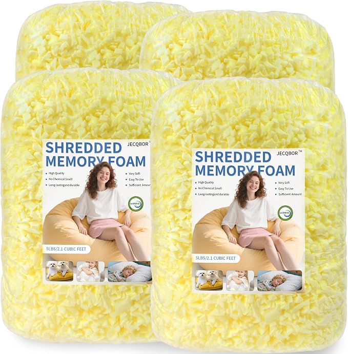 Jecqbor Bean Bag Filler: High-Density Ergonomic 20lbs Shredded Memory Foam by Jecqbor