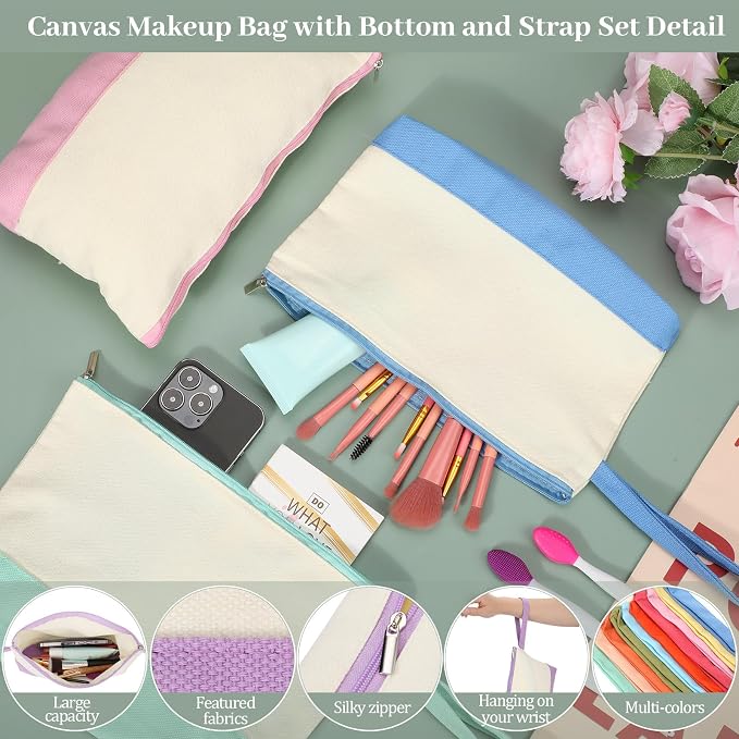 Silkfly 48 Pcs Cotton Canvas Makeup Bags Cosmetic Zipper Bags 10.2 x 5.5 x 2'' - Image 3