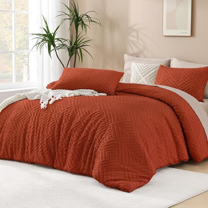 Andency Burnt Orange California King Comforter Set, 3 Pieces Terracotta Boho by Andency