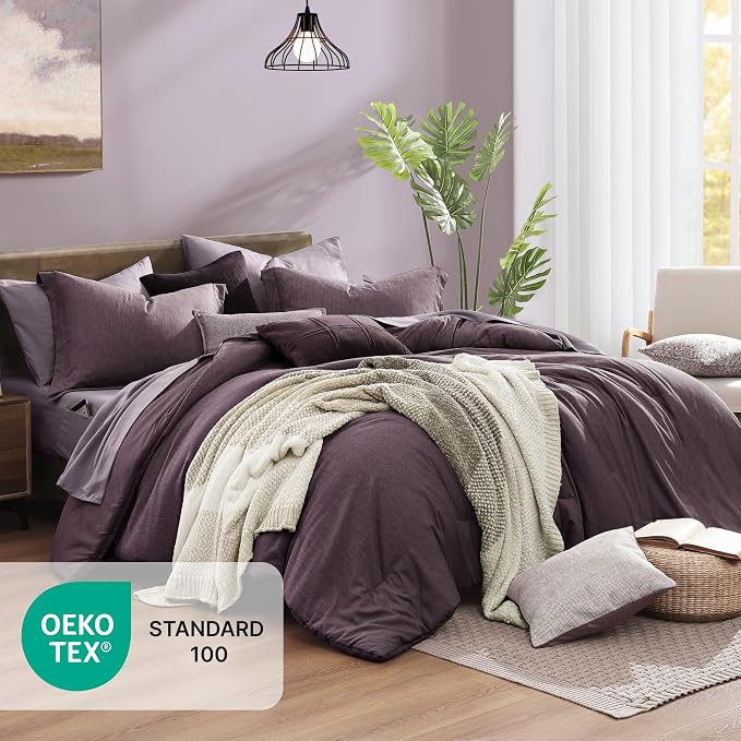 Monbix Super King Plus Comforter Set, Italian Plum Cationic Dyeing Bedding Set - Image 5