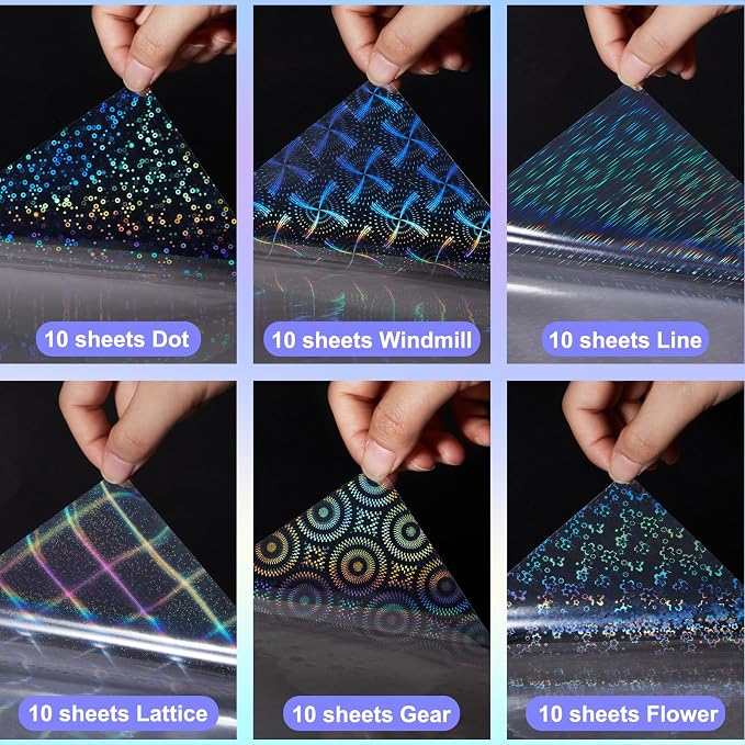 Clabby 36 Sheets Holographic Sticker Paper A4 Vinyl Holographic Laminate Sheets - Image 3