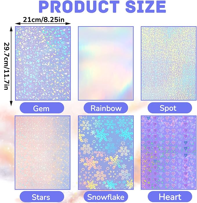 Clabby 36 Sheets Holographic Sticker Paper A4 Vinyl Holographic Laminate Sheets - Image 2