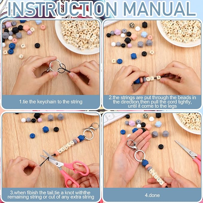 Landical 342 Pcs DIY Bead Keychain Kit Colorful Silicone Bead Personalized - Image 2