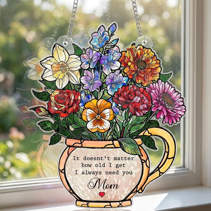 Mom Flower Acrylic Suncatcher Ornament, Wild Flower Remembrance Window Hangings - Image 3