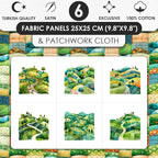 Patchwork Green Hills Cotton Fabric Panel – 6 Designs + Bonus Sheet 29.5×19.6 - Image 3