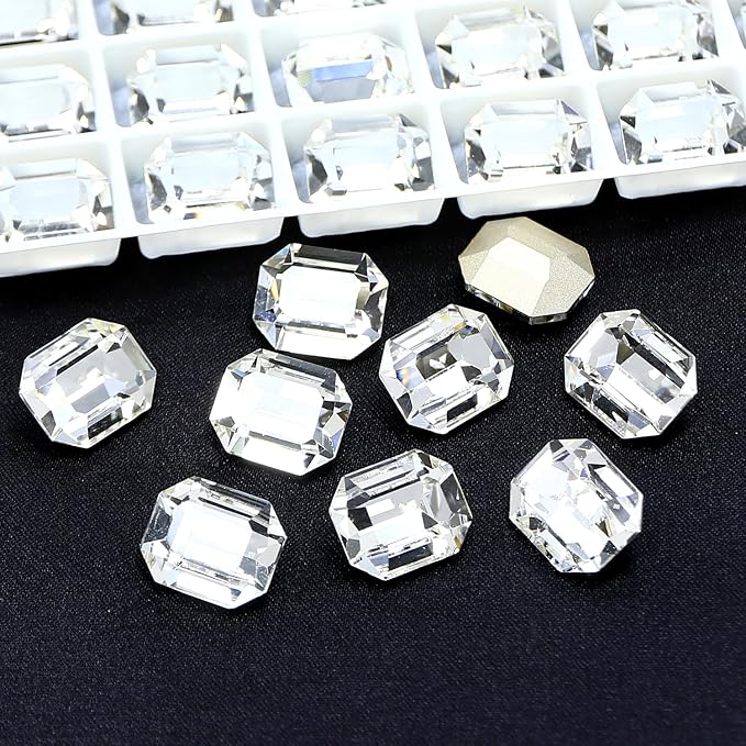 48Pcs Point Back Glass Rhinestones, 12 * 10MM Octagon Shape Faceted Rhinestones by Unknown
