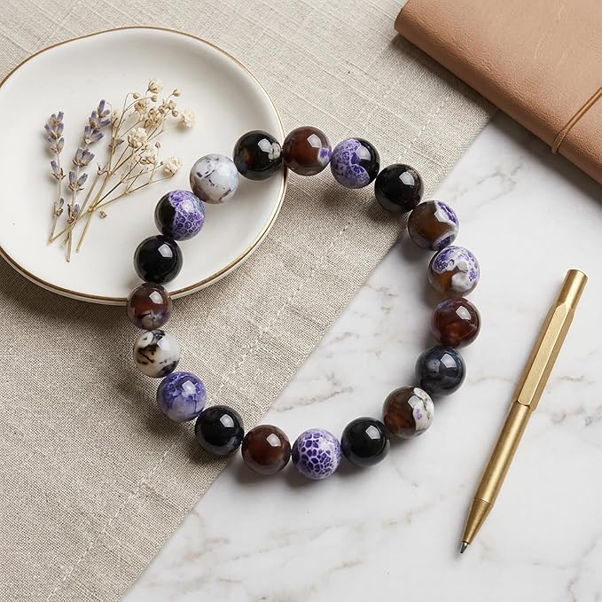 45pcs Round Loose Purple&Coffee Fire Agate Beads - Image 4