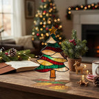 Festive Star Christmas Tree Acrylic Suncatcher, Faux Stained Glass Indoor - Image 2