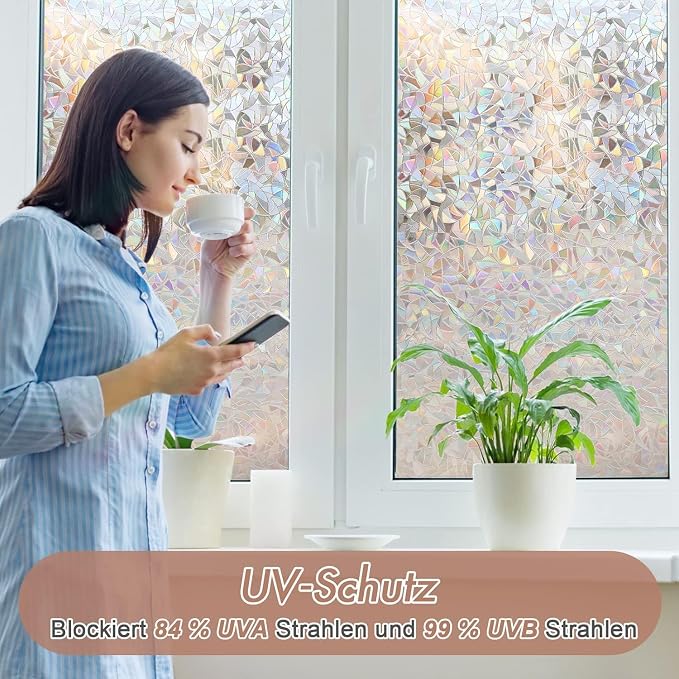 Haton Window Privacy Film, Stained Glass Rainbow Film Decorative Window Clings - Image 3