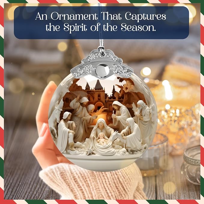Nativity Ornaments 2025 -Christmas Ornaments 2025, Faux Stained Glass Effect - Image 2