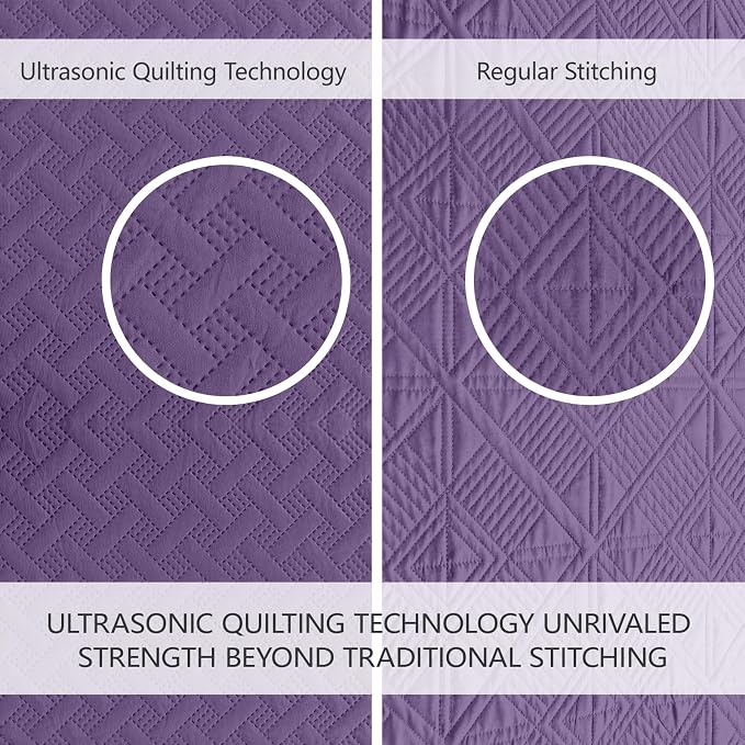 FLYMME Quilts Queen Size, Lightweight Purple Bedspreads, Basket Weave Pattern - Image 3
