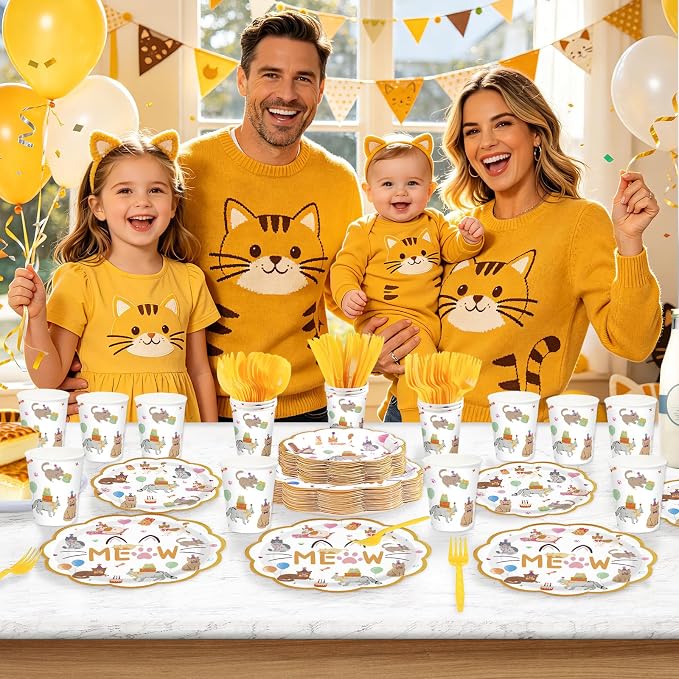 168Pcs Cat Themed Birthday Party Supplies Cute Animal Parade Plates Napkins - Image 6