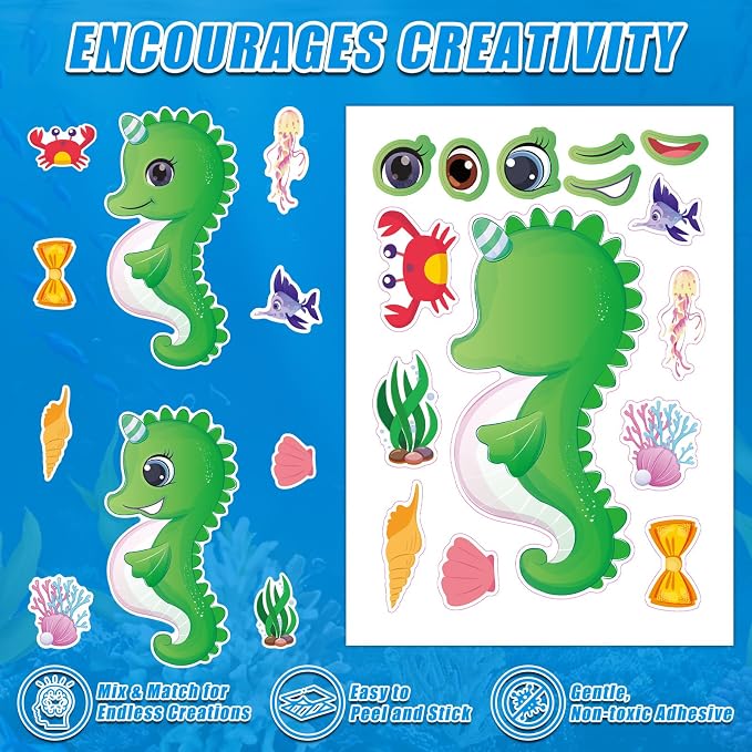48 Sheets Create Funny Ocean Animals Stickers, Make a Face Stickers - Image 4