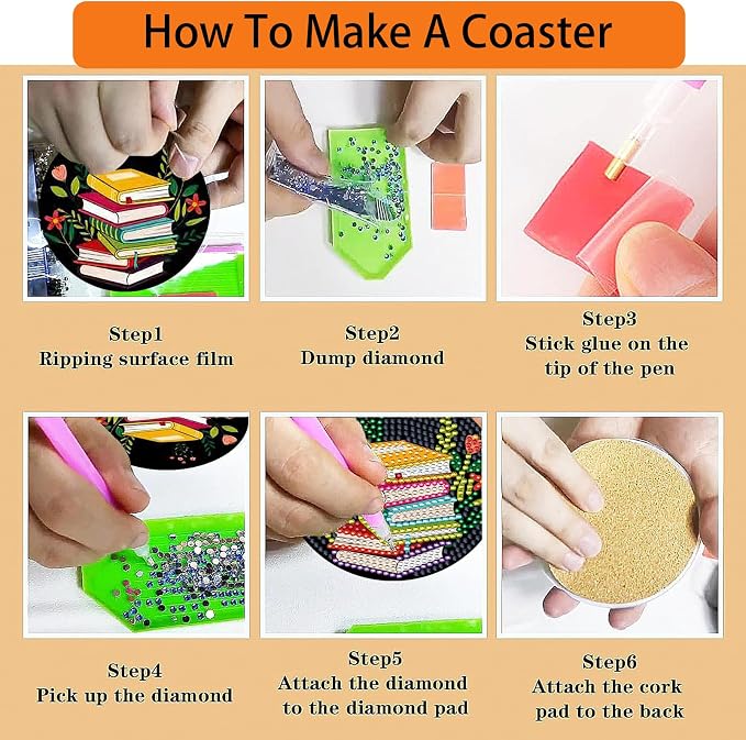 TDOOW Diamond Art Coasters 8 Pcs Colorful Book Diamond Painting Coasters Kit - Image 7