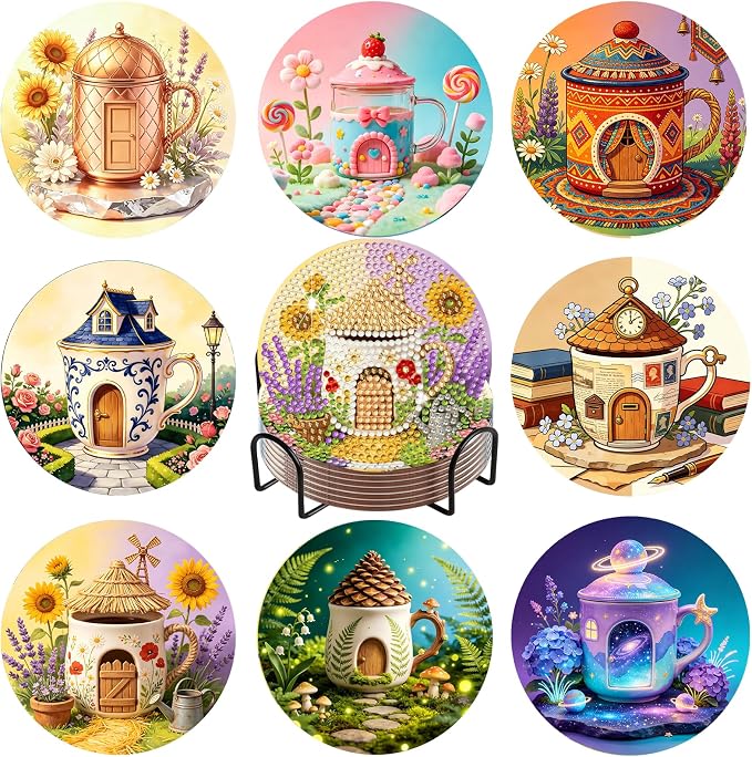 8-Pack Diamond Art Coaster Kit by DOZEEZOP