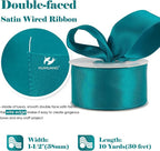 HUIHUANG Peacock Blue Wired Ribbon 1-1/2 inch Teal Satin Wire Ribbon - Image 2