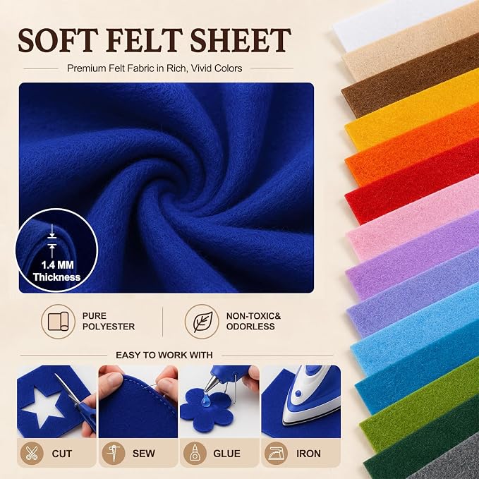 Royal Blue Large Felt Fabric 36" x 36", 1.4 mm Soft Felt Sheet, Nonwoven Fabric - Image 4