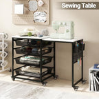 Craft Table with Wheels & Drawer, Extendable Cart with Pegboard, Arts and - Image 7