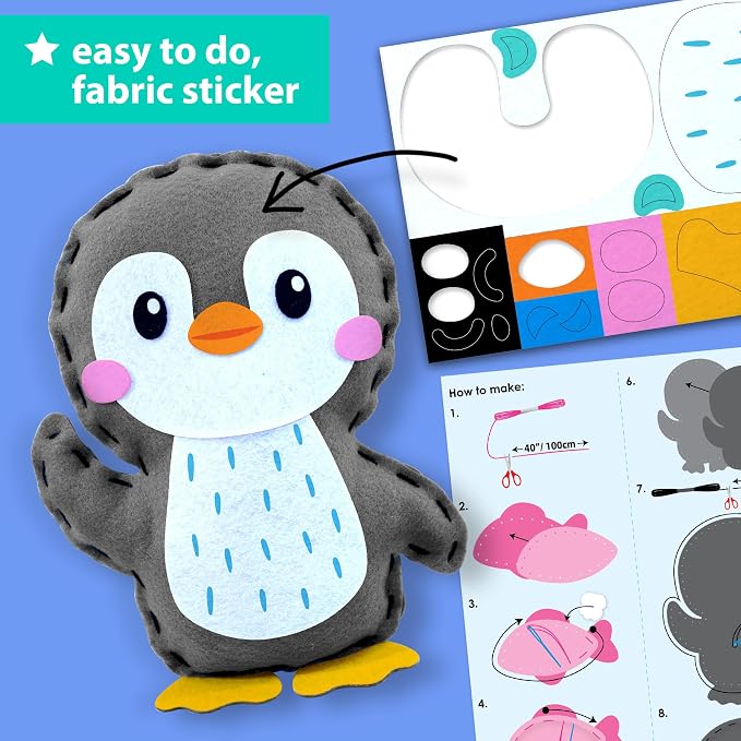KRAFUN Beginner Sewing Kit, Sew Penguin & Fish, Pre-Cut Felt, Kids Ages 5+ | - Image 5