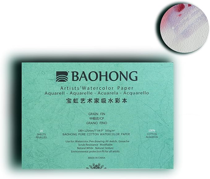BAOHONG Artists' Watercolor Paper Block, 100% Cotton, 140LB/300GSM, Watercolor - Image 2