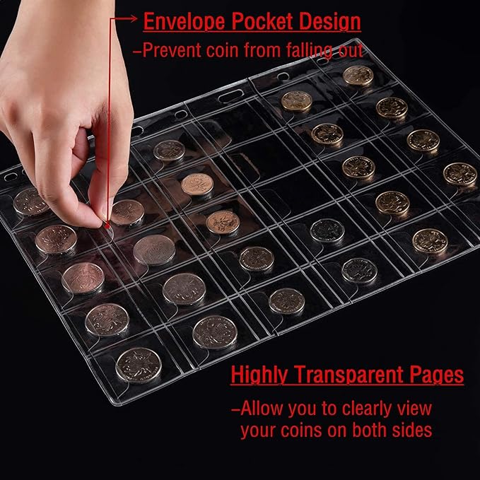 10 Sheets Coin Collection Pages, Coins Pocket Page - Image 5