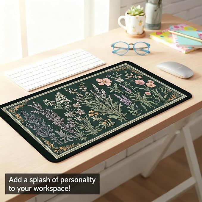 Deep Green Retro Desk Pad, Plant Flower Mouse Pad XXL, Large Gaming Mouse Mat - Image 6