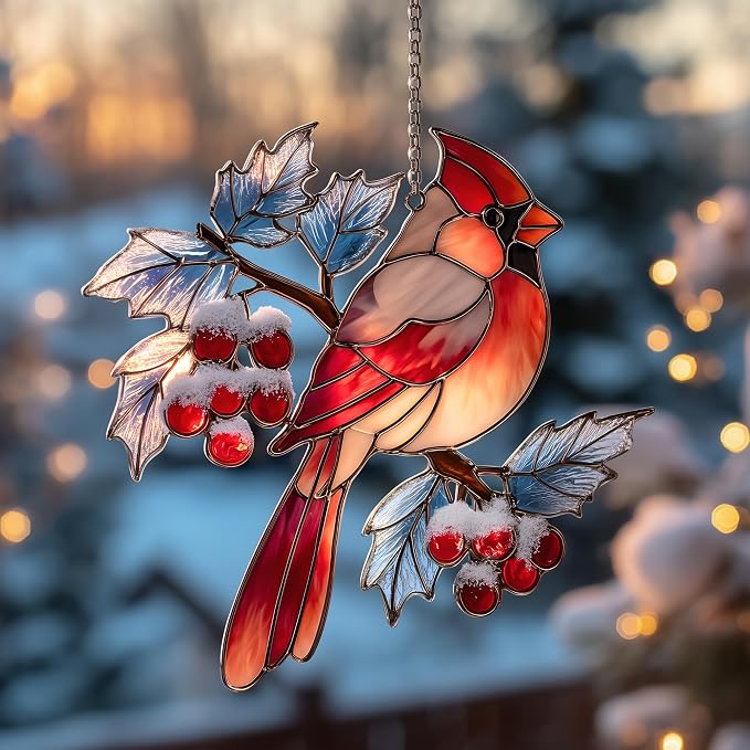 Red Cardinal Acrylic Suncatcher by Unknown