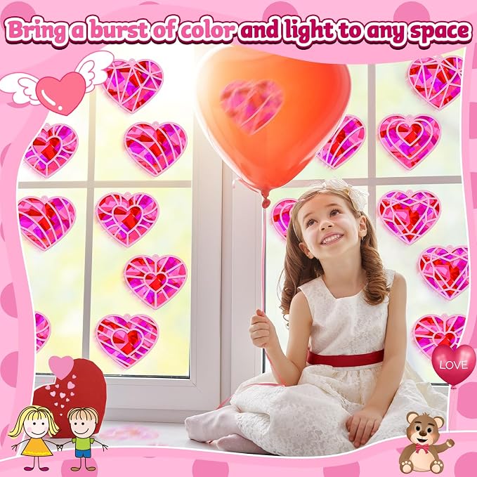 32 Sets Valentines Day Heart Suncatchers Craft Kit DIY Window Stained Glass - Image 6