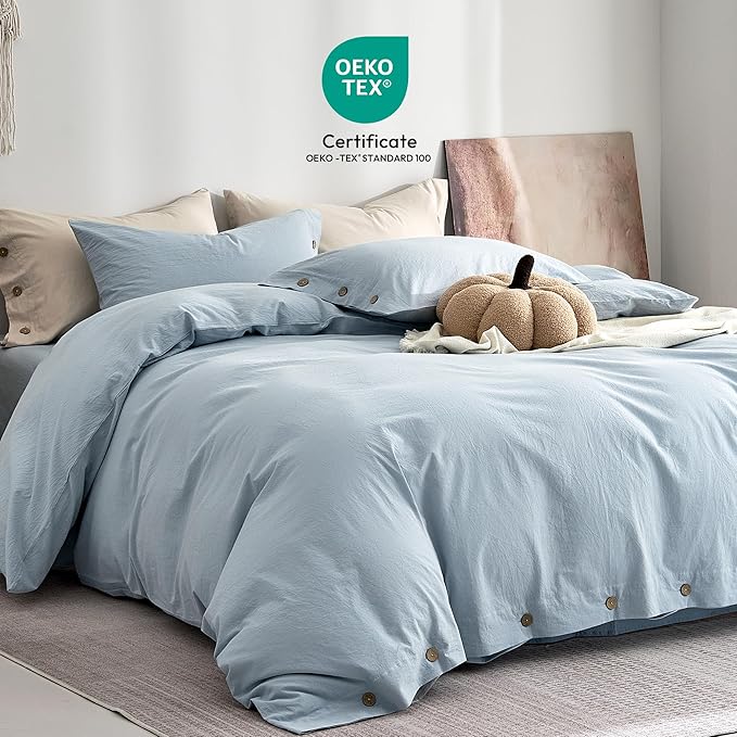 JELLYMONI 100% Washed Cotton Duvet Cover Queen – Soft, Breathable Linen-Look - Image 2