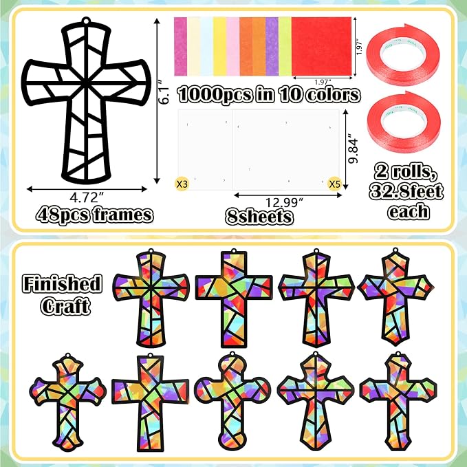Renbuzhu 48PCS Sunday School VBS Crafts Bulk: Paper Cross Nativity Suncatchers - Image 4